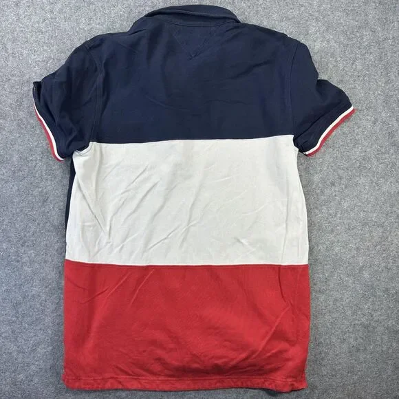 Tommy Hilfiger Polo Shirt Mens Large Navy Red White Colorblock Custom Fit Pocket - Picture 8 of 8